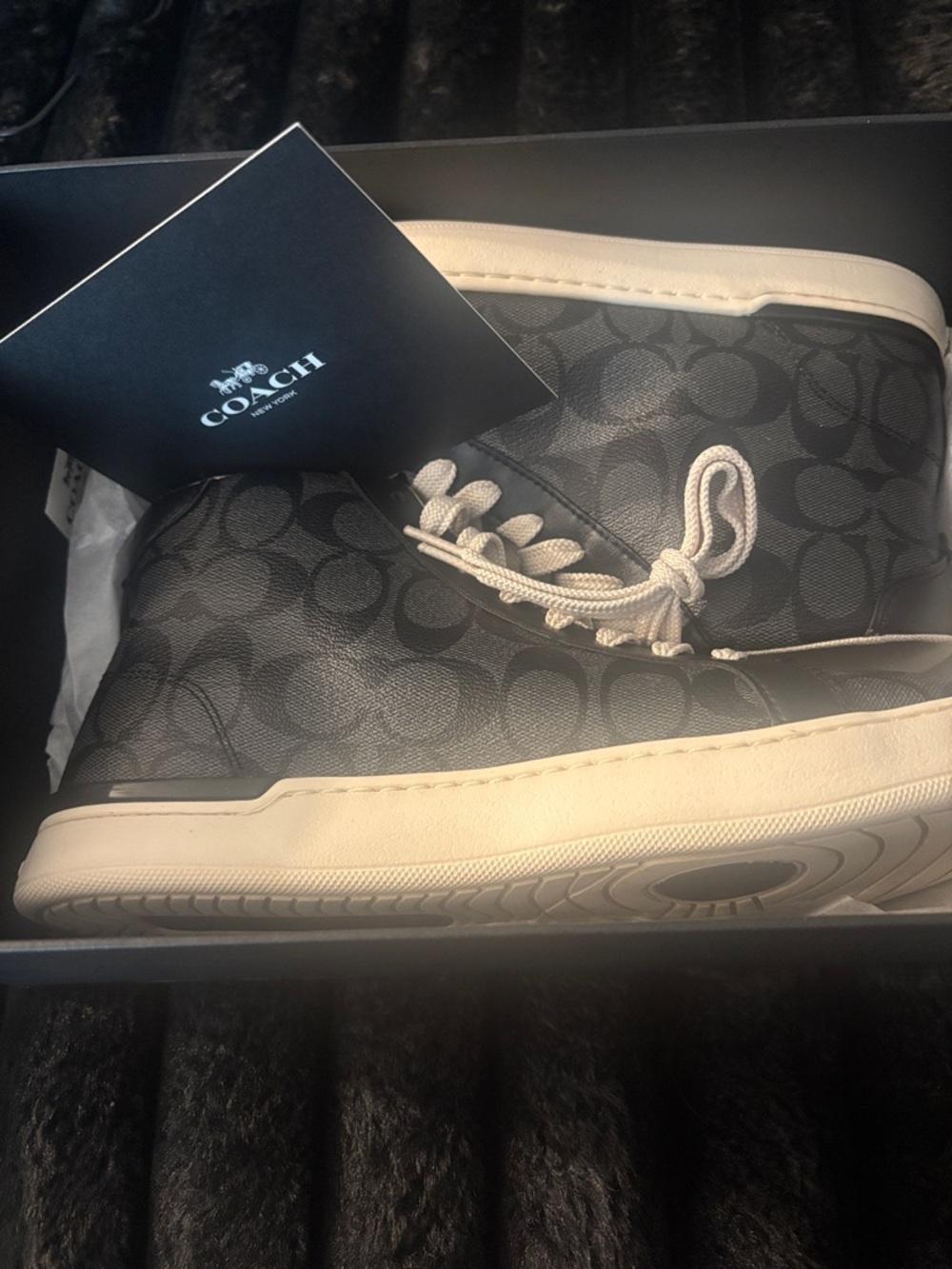 Coach Men's Black Signature Jacquard Low-Top Sneakers with Cream Sole